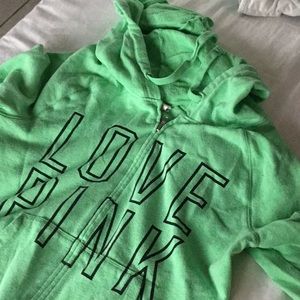 Green hoodie by pink